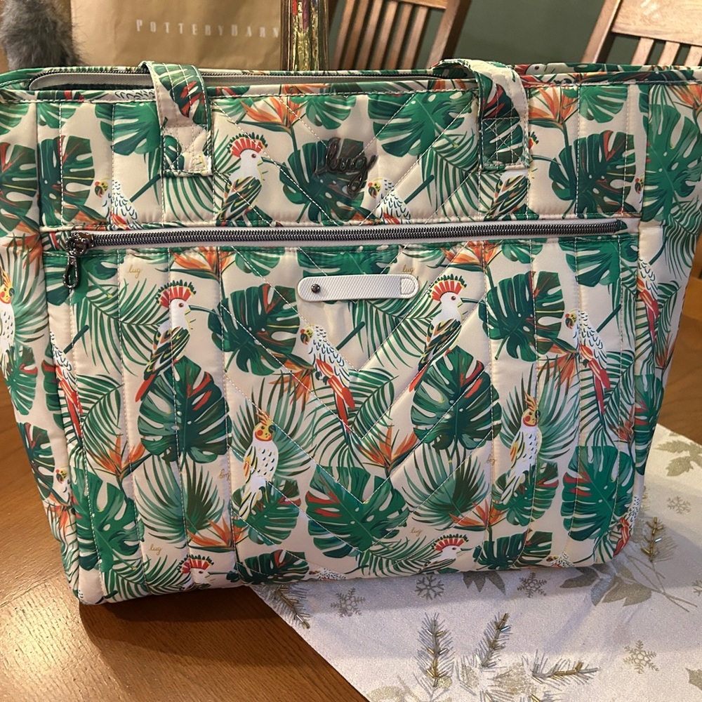 Lug Paddle Tropical Parrot and Leaf Print Tote